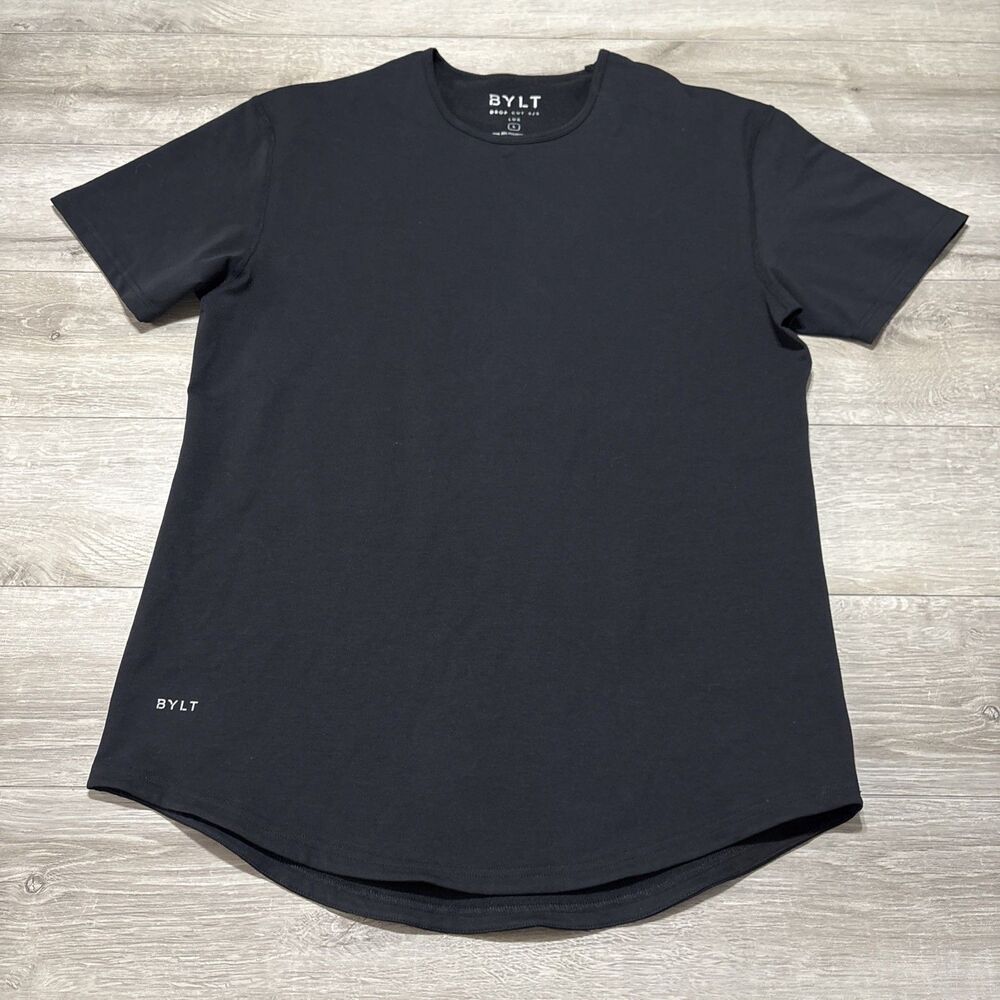 BYLT Drop-Cut SS Lux Black Premium Stretch Slim Fit T Shirt Black Men's Large